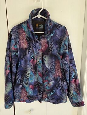 Multicolor Abstract Print Bomber Jacket - Purple/Multi